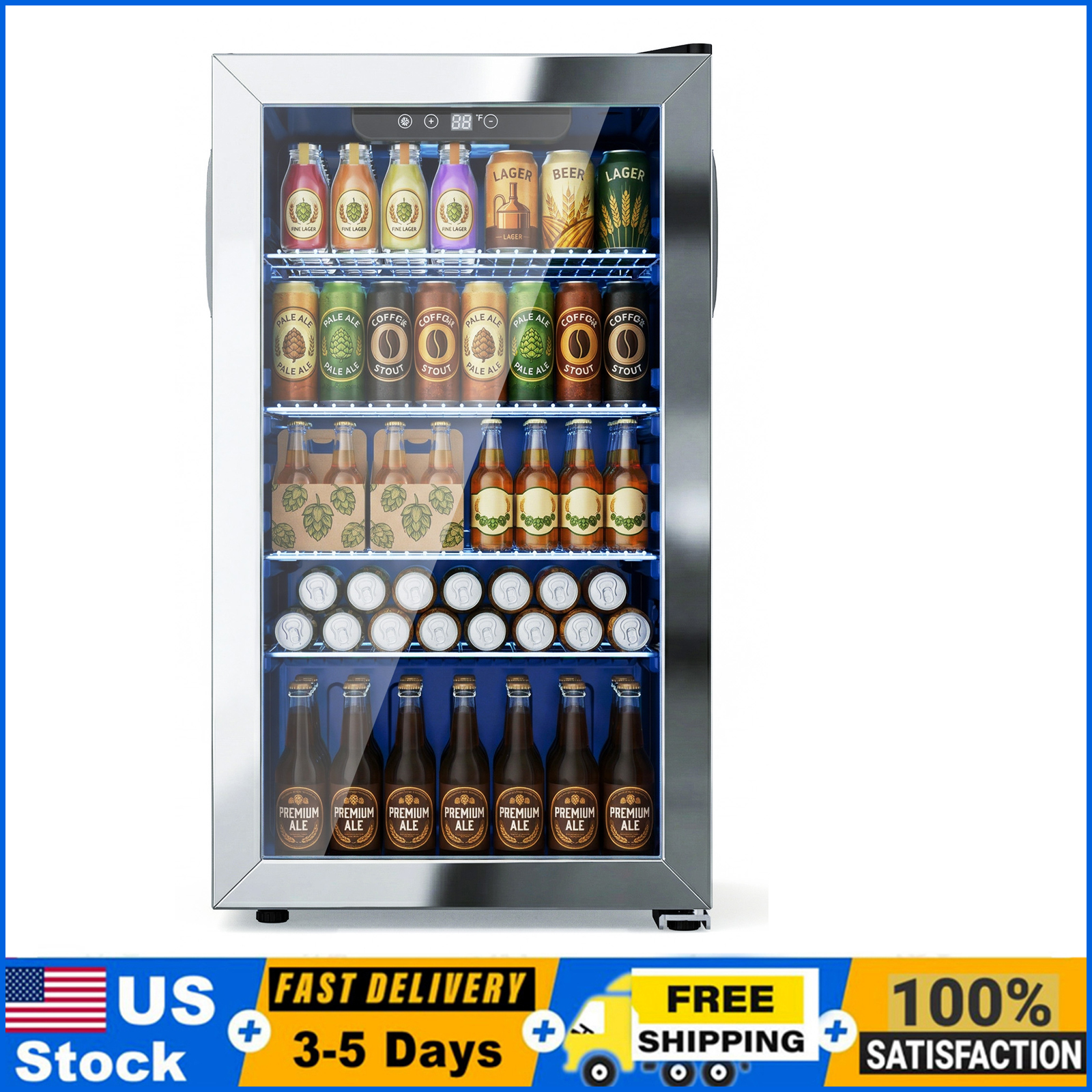 Wine Beer Fridge Cabinet - 130 Can Beverage Refrigerator Cooler, 4.5