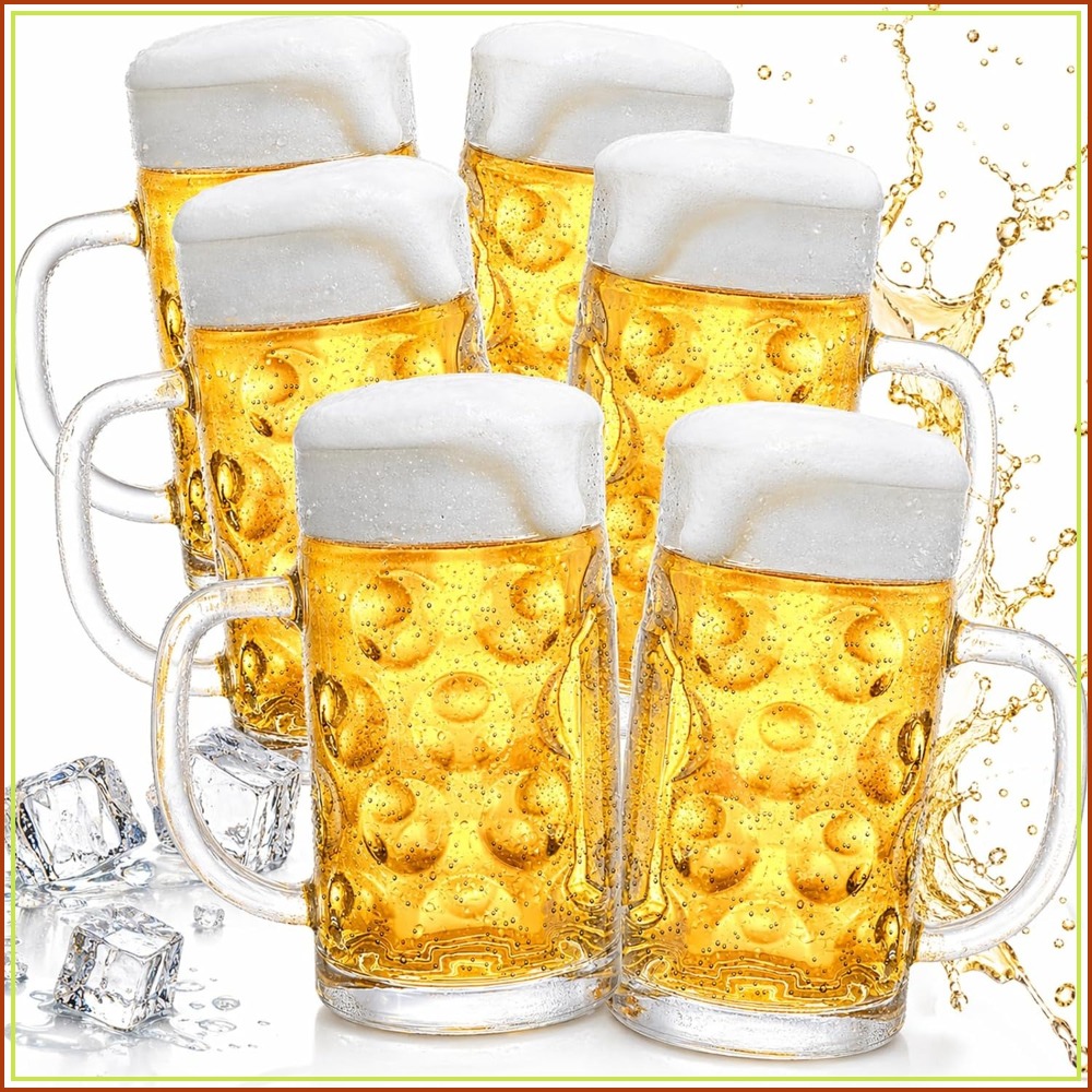 Beer Mug Handled - 6 Pack Beer Mugs with Handle,