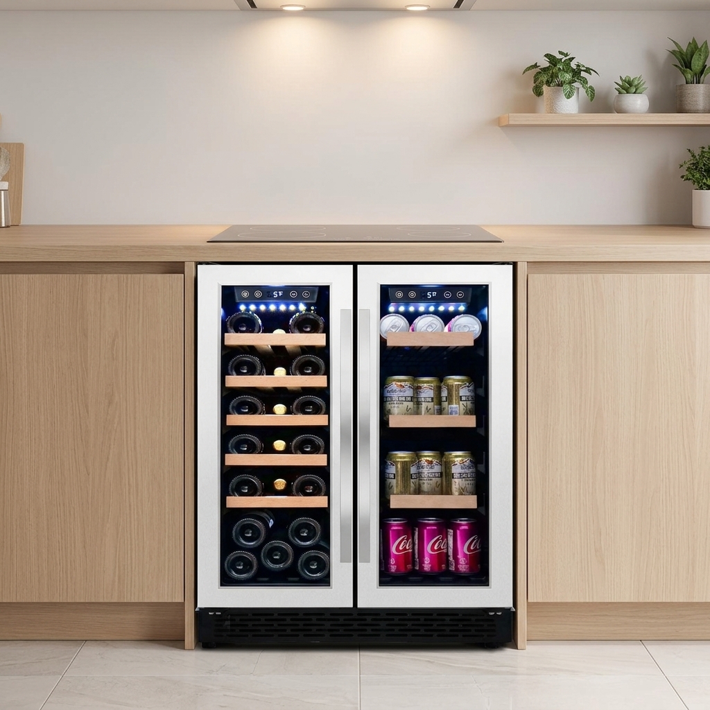 Wine Beer Fridge Cabinet - Double Door Undercounter Wine Cooler Beer