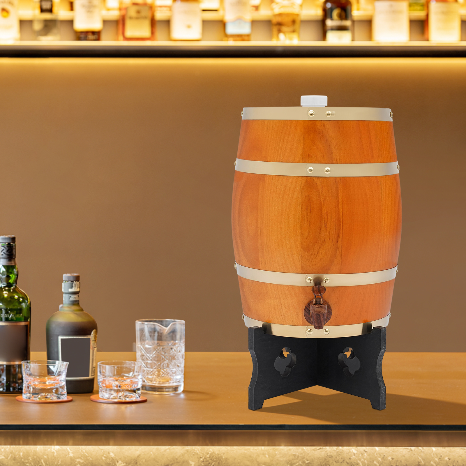 Wine Beer The Whiskey - Beige-yellow Wine Barrel, Vertical Wooden Wine
