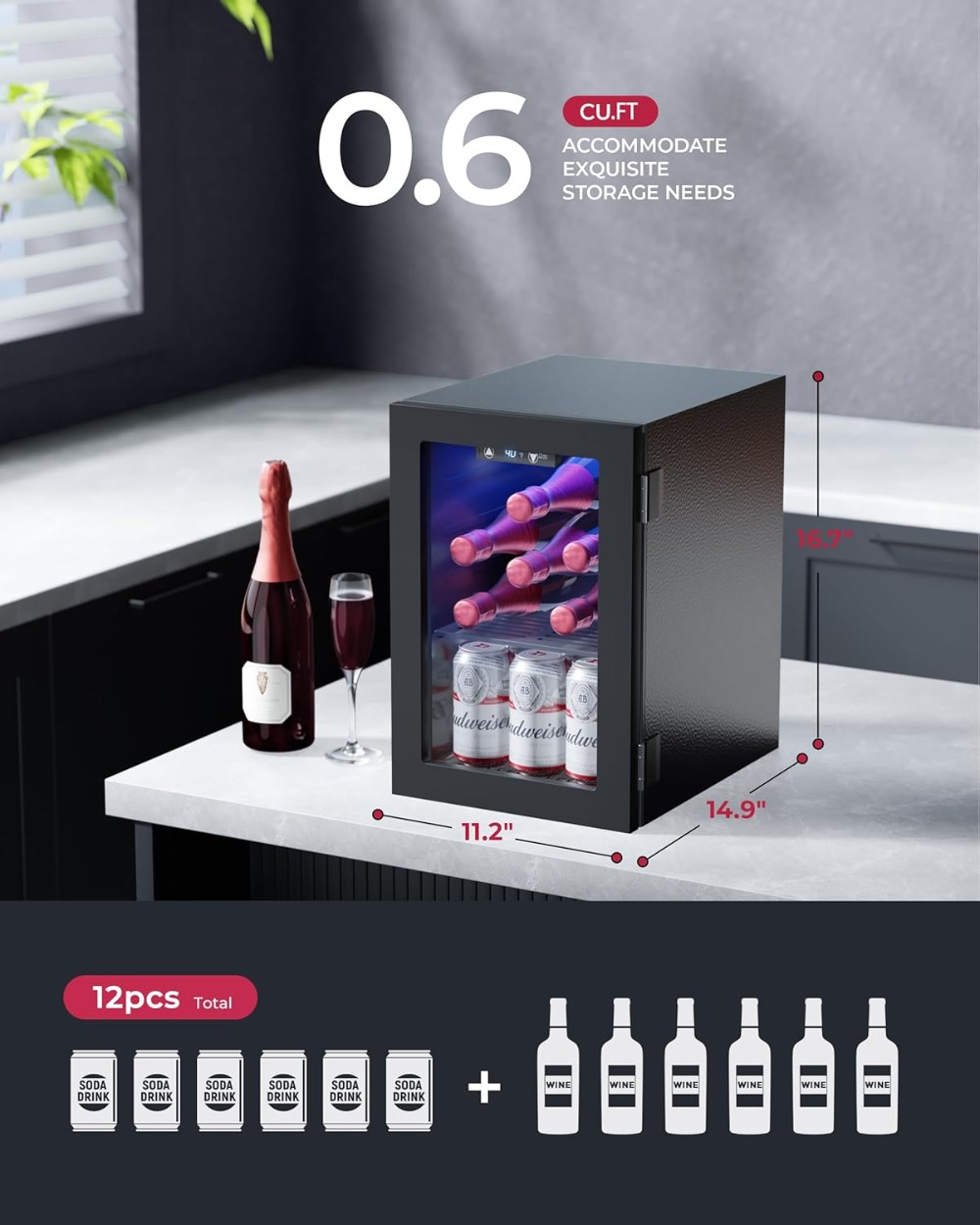 6-Bottle & 6-Can Compact Fridg - Wine Beer Images recensie en prijs
